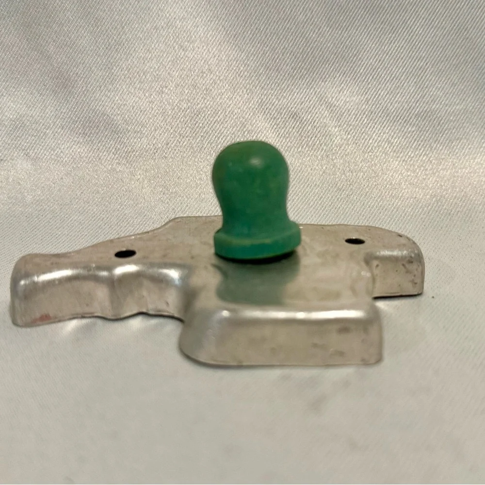 Vintage Aluminum Santa Cookie Cutter 40s Era Green Wood Handle Made in USA